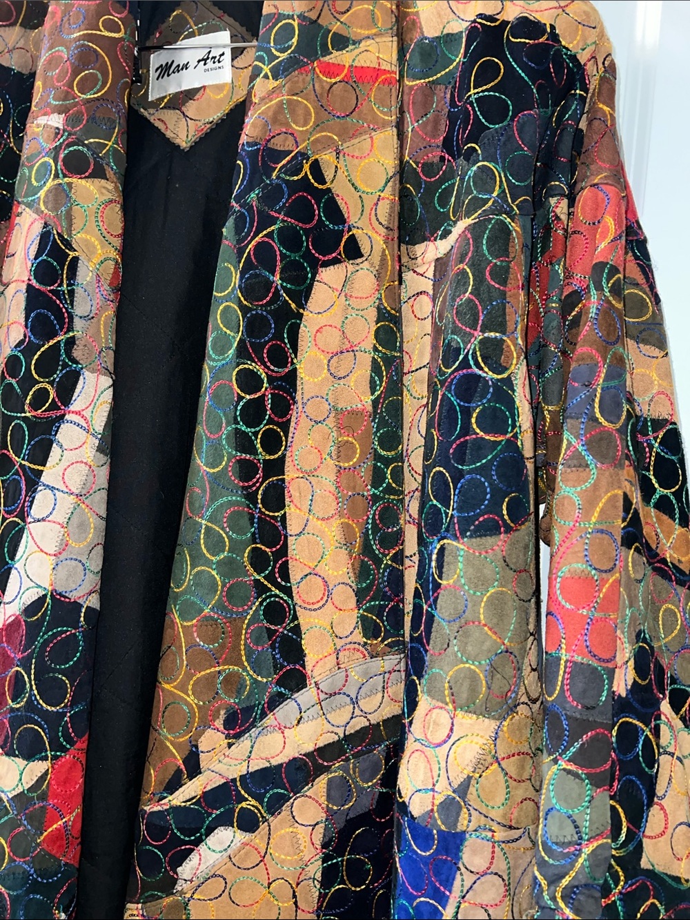 Abstract Patchwork leather swing Jacket in Multi-Color by Man Art Designs - Picture 3 of 6